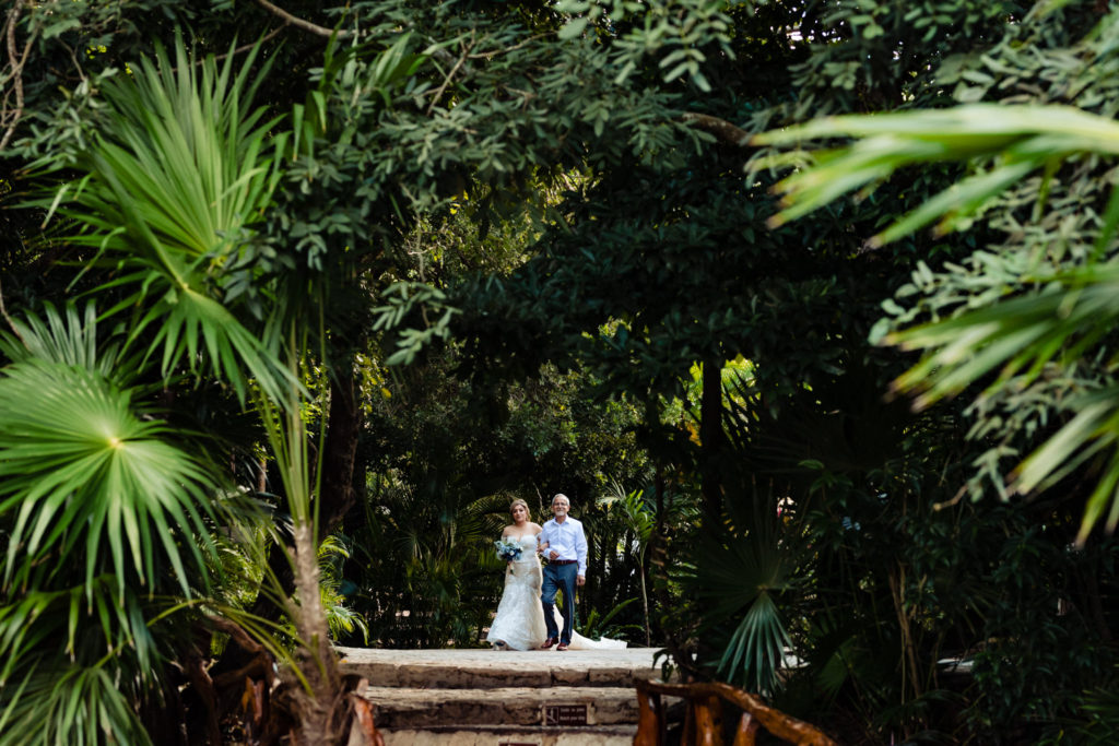 Bride getting on Sandos Caracol Cenote Wedding Photos
