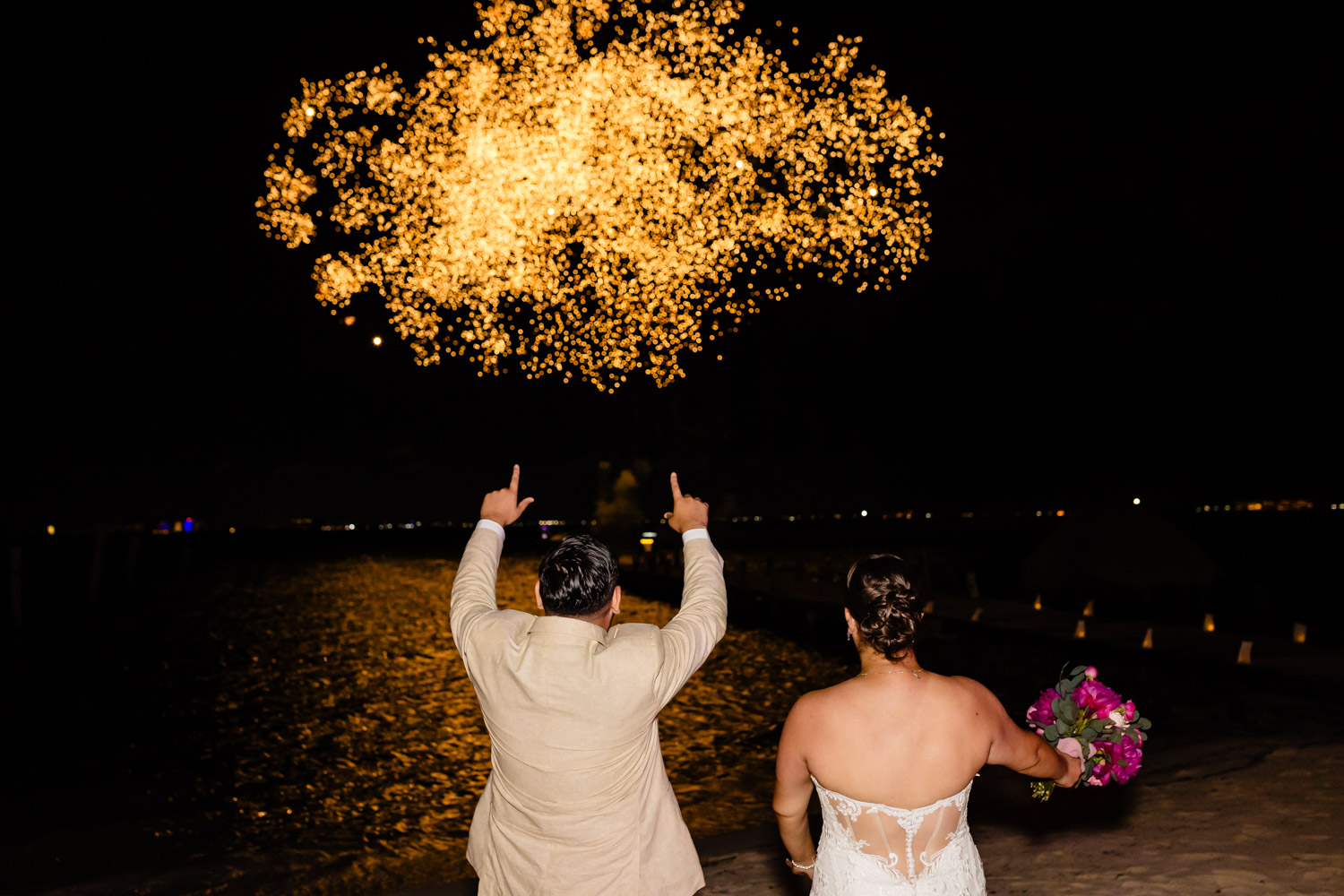 fireworks wedding in Isla Mujeres