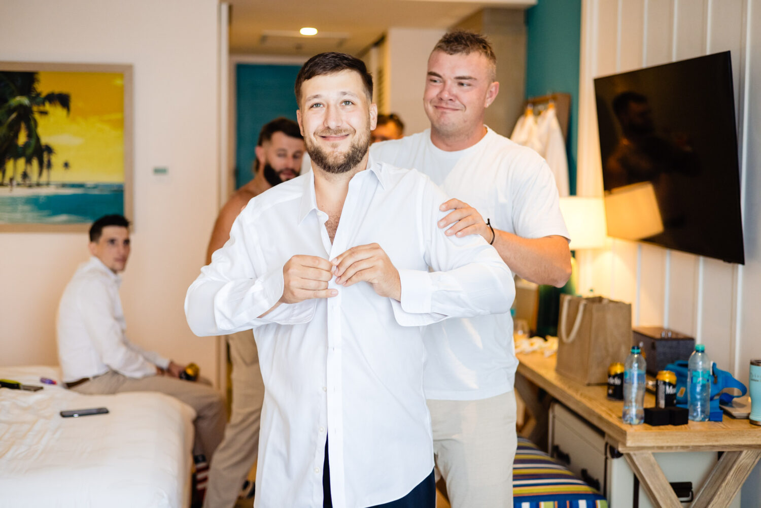 Groom getting ready at Margaritaville Island Reserve Riviera Maya 