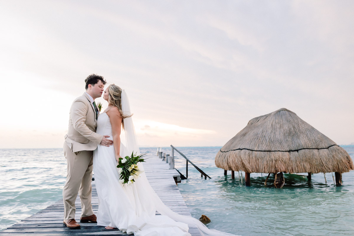Isla Mujeres beach wedding couple portraits golden hour Mexico